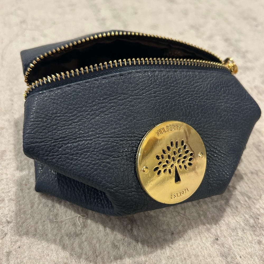 Mulberry Navy Leather Pouch with Gold Detailing